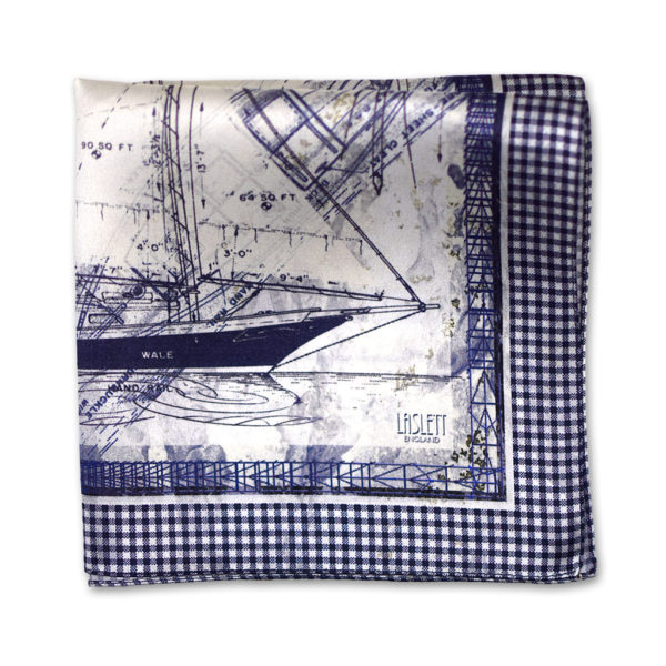 sandpiper blue grey printed silk pocket square