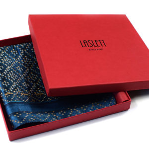 Indigo blue star silk pocket square in gift box